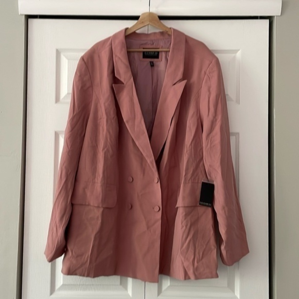 Eloquii double breasted blush pink blazer